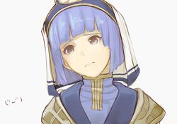  1girl blue_hair brown_eyes fire_emblem fire_emblem_echoes:_mou_hitori_no_eiyuuou nonji_(sayglo_halo) portrait silk_(fire_emblem) simple_background solo veil white_background 