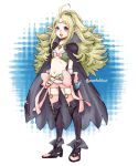  1girl blue_eyes breasts cape child_drawing cleavage cleavage_cutout fire_emblem fire_emblem:_kakusei full_body gloves green_hair insarability long_hair navel nowi_(fire_emblem) open_mouth pointy_ears small_breasts smile solo standing 