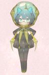  1girl black_hair blue_eyes blush dewpider dress glasses gloves highres horns personification pokemon pokemon_(game) pokemon_sm sakutake_(ue3sayu) solo sparkle thigh-highs 