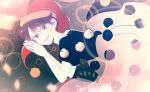  1girl bangs blue_eyes blue_hair doremy_sweet dress hands_clasped hands_together hat looking_at_viewer multicolored multicolored_clothes multicolored_dress nightcap open_mouth pom_pom_(clothes) short_hair smile solo touhou yonu_(yonurime) 