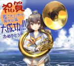  10s 1girl brown_eyes brown_hair commentary_request dress headgear instrument kantai_collection neckerchief official_art open_mouth sailor_collar sailor_dress school_uniform serafuku short_hair solo sousaphone tuba yukikaze_(kantai_collection) zeco 