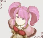  1girl breastplate circlet fire_emblem fire_emblem_echoes:_mou_hitori_no_eiyuuou gloves grey_background long_hair mae_(fire_emblem) nonji_(sayglo_halo) pink_eyes pink_hair simple_background solo twintails 