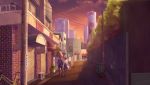  1boy 1girl absurdres bicycle city ground_vehicle highres kurusu_akira niijima_makoto persona persona_5 riyuexiufeng road scenery street 