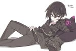  1boy black_hair blade_(galaxist) killian_phegor looking_at_viewer pop-up_story reclining shinigami smile solo yellow_eyes 