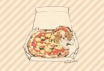  dog food mojacookie no_humans pizza pizza_box signature striped striped_background 