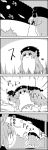  1girl 4koma animal_ears clouds comic commentary_request crescent greyscale hat highres junko_(touhou) long_hair monochrome moon night night_sky pom_pom_(clothes) rabbit_ears reisen_udongein_inaba sky smile tani_takeshi touhou translation_request yukkuri_shiteitte_ne 