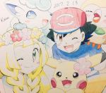  alolan_vulpix black_hair blonde_hair blush brown_eyes green_eyes lillie_(pokemon) pikachu pokemon pokemon_(anime) pokemon_(game) pokemon_sm pokemon_sm_(anime) rowlet satoshi_(pokemon) translation_request 