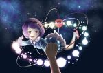  1boy 1girl danmaku falling floating hairband happy komeiji_satori pov pov_hands purple_hair short_hair smile solo_focus third_eye touhou zemeth 