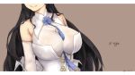  1girl artist_name between_breasts black_hair breasts character_name detached_sleeves girls_frontline head_out_of_frame highres large_breasts long_hair qbz-95_(girls_frontline) ribbon smile solo very_long_hair yui_(92935941) 