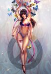  1girl arms_up bra breasts brown_hair butterfly cleavage d.va_(overwatch) headphones highres lying navel on_back open_clothes open_shirt overwatch panties shirt single_thighhigh smile solo stomach thigh-highs underwear whisker_markings yang_fan 