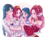  /\/\/\ 4girls akagi_towa bare_shoulders blue_eyes blue_hair blush braid breasts carrying child choker cleavage earrings elbow_gloves gloves go!_princess_precure if_they_mated jewelry kaidou_minami long_hair multiple_girls negom older pointy_ears precure red_eyes redhead single_braid smile tiara white_gloves 