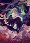  1girl floating_hair flower hatsune_miku highres long_hair maoshenzou nail_polish petals rose skirt_hold solo twintails vocaloid 