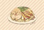  dog food mayonnaise mojacookie no_humans noodles sauce signature striped striped_background 
