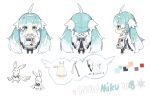  1girl 2018 aqua_eyes aqua_hair bangs bare_shoulders black_legwear character_name character_sheet chibi closed_mouth color_guide color_palette commentary_request earrings eyebrows_visible_through_hair facing_away feathers from_behind from_side full_body fur-trimmed_kimono fur_collar fur_trim geta gohei gradient_hair hair_feathers hair_ornament hairband hatsune_miku japanese_clothes jewelry kimono kimono_skirt lf long_hair looking_at_viewer looking_away multicolored_hair multiple_views nightgown obi off_shoulder outstretched_arms outstretched_hand print_kimono rabbit revision ribbon sash scarf shide simple_background smile snowflakes standing streaked_hair thigh-highs twintails underwear very_long_hair vocaloid white_background white_feathers white_hair white_kimono white_scarf wide_sleeves yellow_ribbon yukine_(vocaloid) 