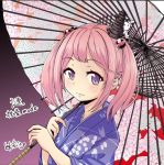  cosplay fusou_(kantai_collection) fusou_(kantai_collection)_(cosplay) japanese_clothes kantai_collection kimono pink_hair rabbit sazanami_(kantai_collection) toda_kazuki twintails umbrella violet_eyes yukata 