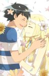  1boy 1girl blush flower hair_flower hair_ornament kuriyama lillie_(pokemon) pokemon pokemon_(anime) pokemon_(game) pokemon_sm pokemon_sm_(anime) satoshi_(pokemon) 