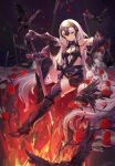  1girl atdan bird blonde_hair crow dark_persona elbow_gloves fate/grand_order fate_(series) flower fur_trim gauntlets gloves headpiece highres jeanne_alter rose ruler_(fate/apocrypha) short_hair solo sword weapon yellow_eyes 