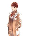  1boy alternate_costume asutarou fire_emblem fire_emblem_echoes:_mou_hitori_no_eiyuuou formal lukas_(fire_emblem) male_focus necktie open_mouth red_eyes redhead simple_background solo suit teeth upper_body white_background 