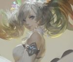  1girl de_la_fille detached_sleeves dress gem granblue_fantasy looking_at_viewer multicolored_hair open-back_dress twintails 