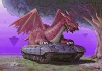  dragon earasensha fantasy floating_island flower grass ground_vehicle military military_vehicle motor_vehicle no_humans original t-72 tank tree 