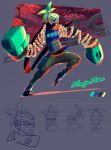  1boy arms_(game) boxing_gloves chains character_name color_guide concept_art green_hair grey_background male_focus ninjara_(arms) shoes short_hair sneakers 