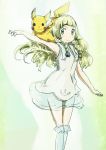  1girl blonde_hair green_eyes lillie_(pokemon) pikachu pokemon pokemon_(anime) pokemon_(creature) pokemon_(game) pokemon_sm pokemon_sm_(anime) 