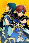  2boys 9tt6 armor blue_eyes blue_hair cape fire_emblem fire_emblem:_fuuin_no_tsurugi fire_emblem:_mystery_of_the_emblem gloves headband male_focus marth multiple_boys redhead roy_(fire_emblem) short_hair smile solo super_smash_bros. sword tiara weapon 