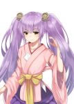  1girl dargo detached_sleeves hair_ornament highres japanese_clothes long_hair oshiro_project oshiro_project_re purple_hair solo taga_(oshiro_project) twintails very_long_hair white_background 