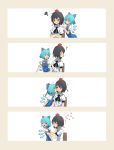  2girls ? cheek_kiss cirno commentary_request fairy hat heart highres ice ice_wings kiss multiple_girls roke_(taikodon) shameimaru_aya short_hair tokin_hat touhou wings yuri 