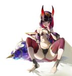  1girl :q ass barefoot bob_cut breasts cup fate/grand_order fate_(series) full_body japanese_clothes kimono looking_to_the_side navel olys oni oni_horns pale_skin purple_hair sakazuki short_hair shuten_douji_(fate/grand_order) simple_background skin small_breasts solo toeless_legwear tongue tongue_out twitter_username violet_eyes white_background 