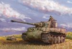  1boy earasensha field german ground_vehicle military military_uniform military_vehicle motor_vehicle sky tank tiger_i turret uniform 