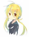  &gt;:/ 10s 1girl :/ blonde_hair blush commentary_request kantai_collection long_hair looking_at_viewer low_twintails nagasioo satsuki_(kantai_collection) simple_background sketch solo twintails twitter_username upper_body white_background yellow_eyes 