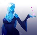  blue_diamond_(steven_universe) blue_dress blue_eyes blue_skin chest_jewel clenched_teeth crying dress gem highres ktsis long_hair outstretched_arm silver_hair steven_universe symbol-shaped_pupils tears teeth upper_body very_long_hair wide_sleeves 