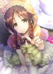  blush braids brown_eyes brown_hair dress idolmaster idolmaster_cinderella_girls long_hair smile takamori_aiko 