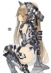  1girl armor ass bare_shoulders boots brown_hair character_request exoskeleton headgear rayvon solo sunglasses thigh-highs thigh_boots 