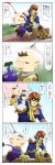  2boys captain_falcon f-zero helmet highres looking_at_another multiple_boys naru_(wish_field) olimar parted_lips pikmin_(creature) pikmin_(series) sitting smile speech_bubble super_smash_bros. sweat sweatdrop text thought_bubble translation_request 