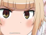  1girl blonde_hair clenched_teeth close-up gunuaki gununu kuraishi_tanpopo parody solo teeth witch_craft_works yellow_eyes 