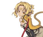  1girl alicia_rue animal_ears asymmetrical_legwear blonde_hair breasts cat_ears cat_tail cleavage dress grey_dress leaning_forward looking_at_viewer orange_eyes short_hair_with_long_locks sidelocks slit_pupils small_breasts solo sword_art_online tail transparent_background 
