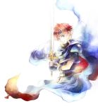  1boy armor blue_eyes cape fire_emblem fire_emblem:_fuuin_no_tsurugi gloves headband kuzumosu male_focus redhead roy_(fire_emblem) short_hair smile sword weapon 