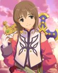  1girl anise_tatlin anise_tatlin_(cosplay) annindoufu_(oicon) brown_eyes brown_hair company_connection cosplay detached_sleeves gloves hagiwara_yukiho idolmaster idolmaster_cinderella_girls official_art scan short_hair smile solo tales_of_(series) tales_of_the_abyss tokunaga 