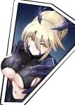  1girl armor artoria_pendragon_alter_(fate/grand_order) bangs blonde_hair braid breasts fate/grand_order fate_(series) hair_between_eyes headpiece highres i.f.s.f large_breasts pauldrons saber saber_alter sidelocks solo under_boob upper_body yellow_eyes 