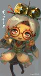  1girl chinese_clothes glasses goggles grey_hair hair_bun hair_ornament highres kashu_(hizake) long_sleeves looking_at_viewer open_mouth petite pose purah red_eyes robe skirt solo standing teeth the_legend_of_zelda the_legend_of_zelda:_breath_of_the_wild thigh_boots tongue vambraces wide_sleeves 