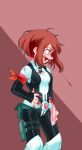  1girl blood blood_on_face blood_stain bloody_clothes bloody_hands bodysuit boku_no_hero_academia brown_eyes brown_hair injury short_hair silverstar017 solo spitting spitting_blood uraraka_ochako 