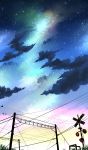  absurdres clouds cloudy_sky highres louders night night_sky no_humans original power_lines railroad_crossing railroad_signal sky star_(sky) starry_sky 