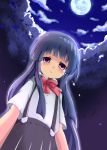 1girl angst artist_request bangs blue_hair blunt_bangs bow clouds cloudy_sky commentary_request crying from_below full_moon furude_rika higurashi_no_naku_koro_ni long_hair looking_at_viewer moon night night_sky short_sleeves sky solo suspenders teardrop tears violet_eyes