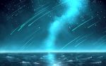  highres louders night night_sky no_humans ocean original shooting_star sky star_(sky) starry_sky water waves 