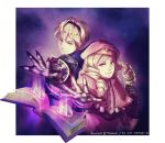 2boys armor beret blonde_hair book drill_hair father_and_son fire_emblem fire_emblem_if foleo_(fire_emblem_if) gloves hat leon_(fire_emblem_if) magic multiple_boys smile 