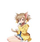  1girl animal_ears brown_eyes brown_hair cat_ears cat_tail collarbone dango eating food hair_between_eyes holding holding_food jewelry long_hair necklace shiny shiny_skin short_twintails silica_(sao-alo) sitting socks solo sweater sword_art_online tail transparent_background twintails wagashi white_legwear yellow_sweater 