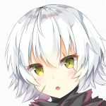  1girl :o assassin_of_black bangs black_clothes blush commentary_request face fate/grand_order fate_(series) green_eyes gyouza_aniki hair_between_eyes highres looking_at_viewer portrait scar scar_across_eye scar_on_cheek short_hair silver_hair simple_background solo white_background 