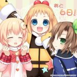  3girls blonde_hair blue_eyes blush bow brown_hair child compa company_name fang female green_eyes hair_bow hair_ornament hairband if_(choujigen_game_neptune) long_hair looking_at_viewer multiple_girls neptune_(series) official_art open_mouth pish ribbon short_hair smile sweater younger 